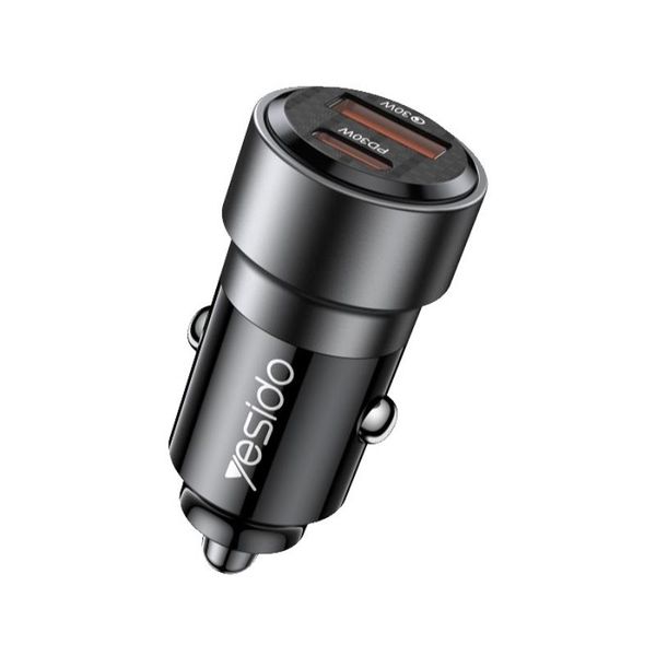 Autonabíjačka YESIDO Y54 60W QC3.0 USB-A+C + KÁBEL TYPE-C/LIGHTNING 60W čierna