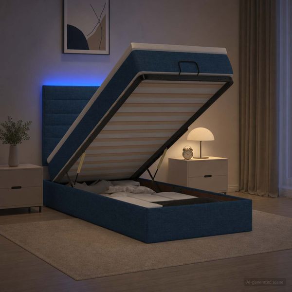 vidaXL Ottoman posteľ s matracom a LED Modrá 80 x 200 cm Látka