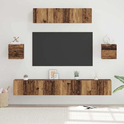 vidaXL Zostava TV skriniek Nástenný 7 pcs Staré drevo Kompozitné drevo