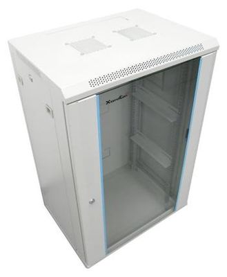 XtendLan 15U/600x600, na zeď, jednodílný, rozložený, skleněné dveře, šedý Rozvadec, 19", na stenu, jednodílný, výška 15U, 600×600, rozložený, sklenené dvere, nosnost 60kg, šedý