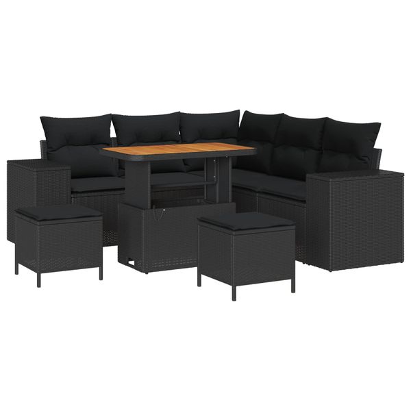 vidaXL Súprava záhradných pohoviek s vankúšom 8 pcs Čierna polyratan