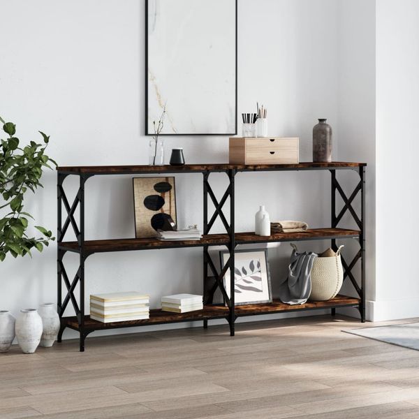 vidaXL Konzolový stolík dymový dub 200x28x80,5 cm kompozitné drevo