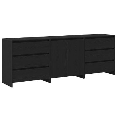 vidaXL Servírovacia skriňa so zásuvkou 3 pcs Čierna 70 x 41 x 75 cm