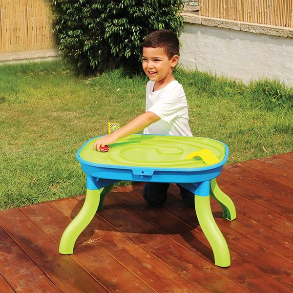 vidaXL 3-v-1 detský stôl na piesok/vodu 67,5x52x38 cm polypropylén