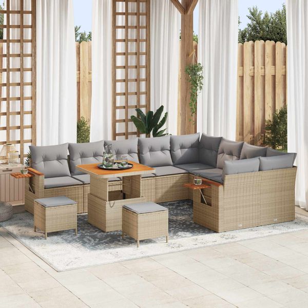 vidaXL Súprava záhradných pohoviek 12 pcs Béžová polyratan