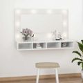 vidaXL Zrkadlová skrinka s LED lesklá biela 90x31,5x62 cm