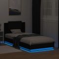 vidaXL Posteľný rám s čelom a LED svetlami čierny 100x200 cm
