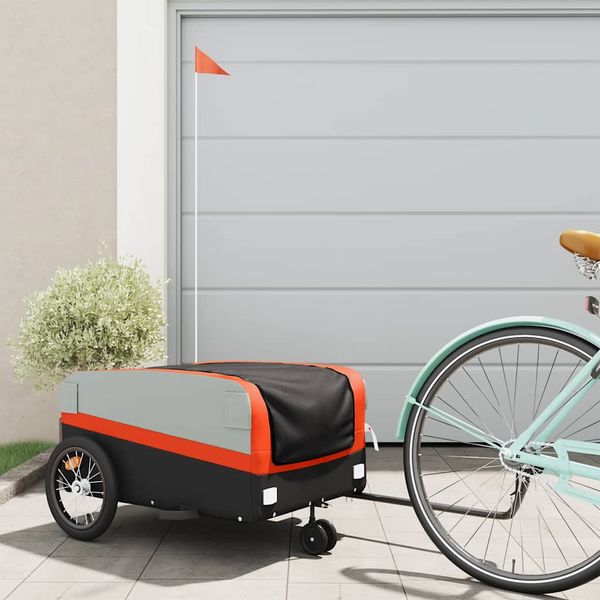vidaXL Vozík za bicykel, čierno oranžový 45 kg, železo