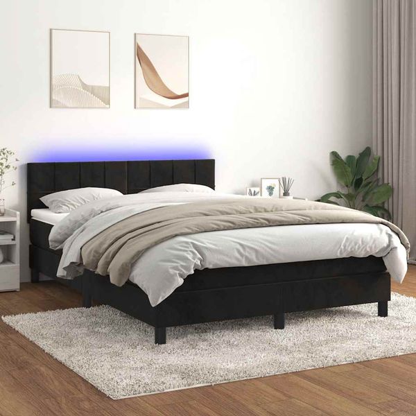 vidaXL Posteľ boxsping s matracom a LED čierna 140x200 cm zamat
