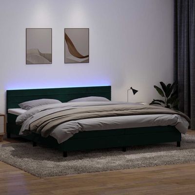 vidaXL Posteľný rám boxsping s matracom a LED tmavozelený 180x220 cm zamat