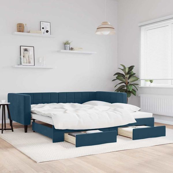 vidaXL Rozkladacia denná posteľ so zásuvkami modrá 100x200 cm zamat