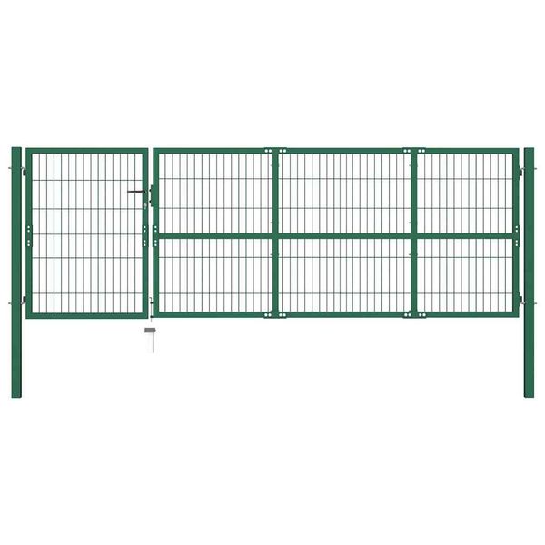 vidaXL Záhradná brána so stĺpikmi 350x100 cm oceľovo zelená
