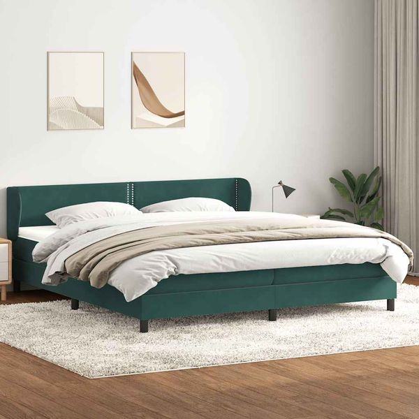 vidaXL Posteľný rám boxsping s matracmi tmavozelená 200x220 cm zamat