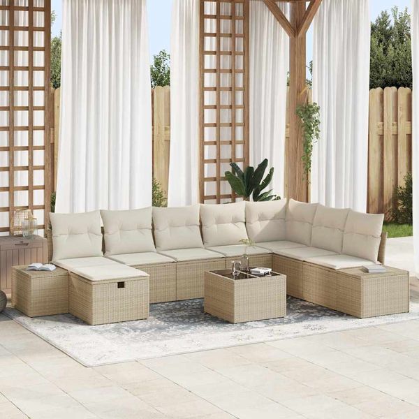 vidaXL Súprava záhradných pohoviek 9 pcs Béžová 55 x 62 x 69 cm