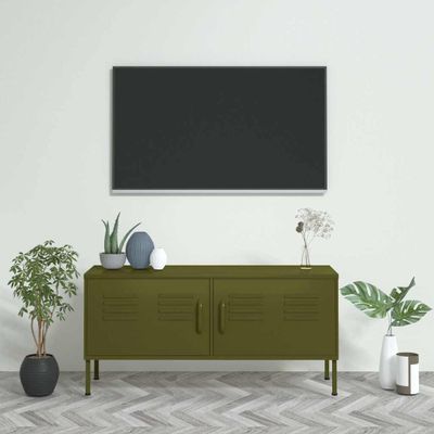 vidaXL TV skrinka olivovo-zelená 105x35x50 cm oceľ