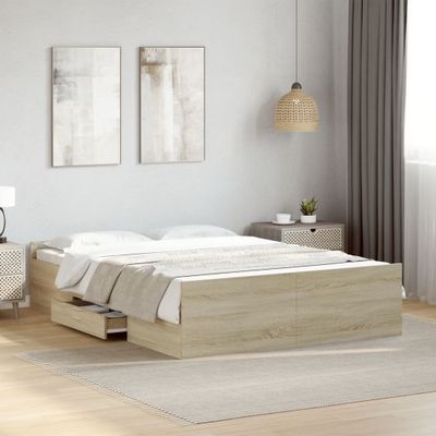 vidaXL Posteľný rám so zásuvkami dub sonoma 140x190cm kompozitné drevo