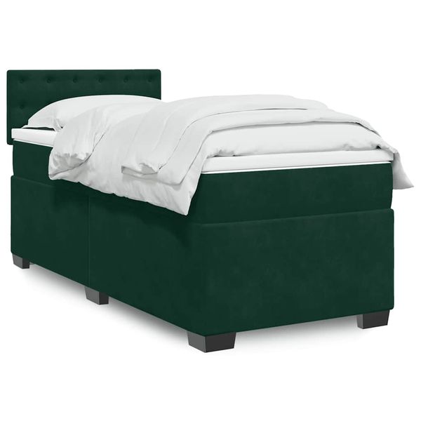 vidaXL Posteľný rám boxsping s matracom tmavozelený 90x200 cm zamat