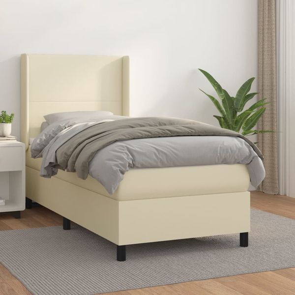 vidaXL Boxspring posteľ s matracom krémová 90x200 cm umelá koža