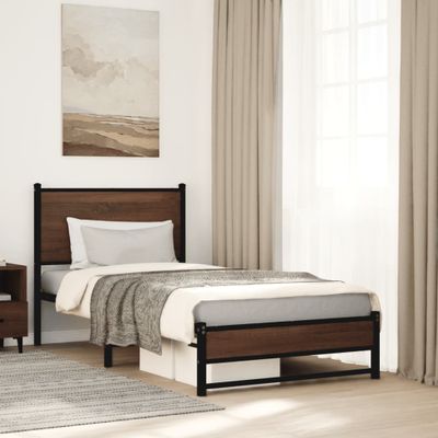 vidaXL Kovový posteľný rám bez matraca hnedý dub 90x200 cm