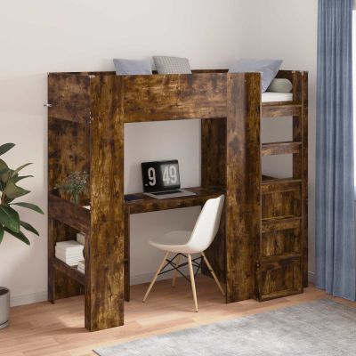 vidaXL Rám poschodovej postele so stolom Dymová dub 75 x 190 cm