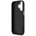 Puzdro Guess Case Magsafe 4G PU Leather Case s trojuholníkovým logom a strieborným kovovým rámom fotoaparátu pre iPhone 17 čierna