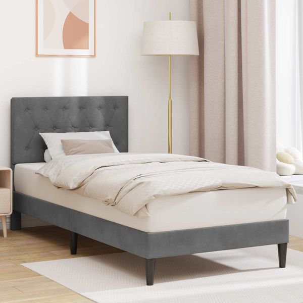 vidaXL Rám postele s čelnou doskou Tmavosivá 90 x 200 cm Zamat