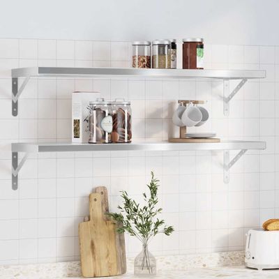 vidaXL Nástenné police 2 ks 100x30 cm strieborné nehrdzavejúca oceľ