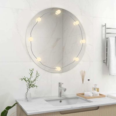 vidaXL Nástenné bezrámové zrkadlo s LED svetlami okrúhle sklo