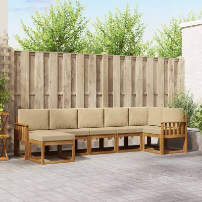 vidaXL Záhradná súprava gaučov s vankúšom 7 pcs Prírodná a béžová