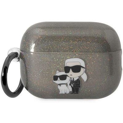 Obal Karl Lagerfeld pre AirPods Pro 2 KLAP2HNKCTGK čierny TPU Glitter NFT Karl&Choupette