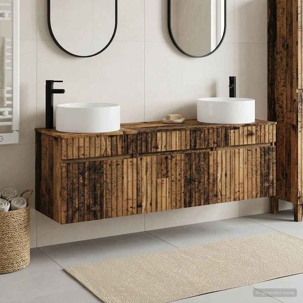 vidaXL Set kabinetov do kúpeľne 3 ks Staré drevo 49 x 44,5 x 65,5 cm