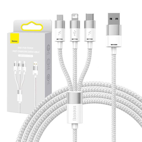 Kábel USB 3v1 Baseus série StarSpeed, USB-C + Micro + Lightning 3,5A, 1,2 m (biely)