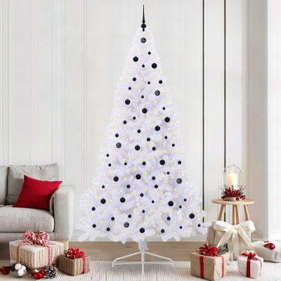 vidaXL Umelý vianočný stromček s 300 LED-i Biela 240 cm PVC a oceľ