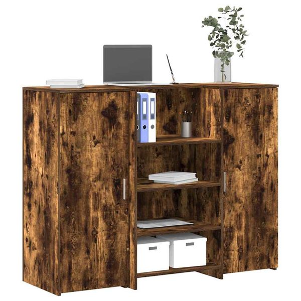vidaXL Recepčný stôl dymový dub 135x50x103,5 cm kompozitné drevo