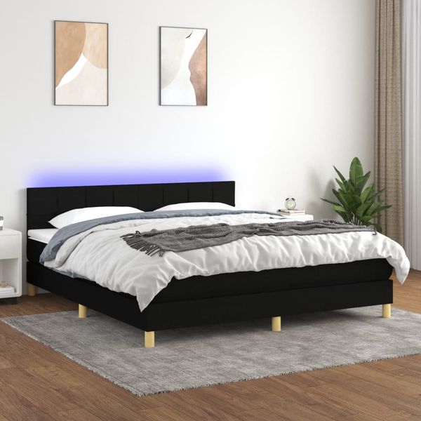 vidaXL Posteľ boxsping s matracom a LED čierna 160x200 cm látka