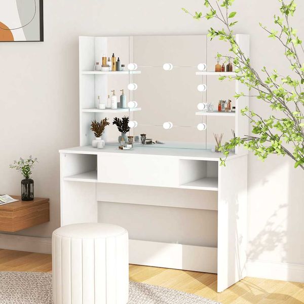 vidaXL Toaletný stolík s LED svetlami 100x40x135 cm MDF biely