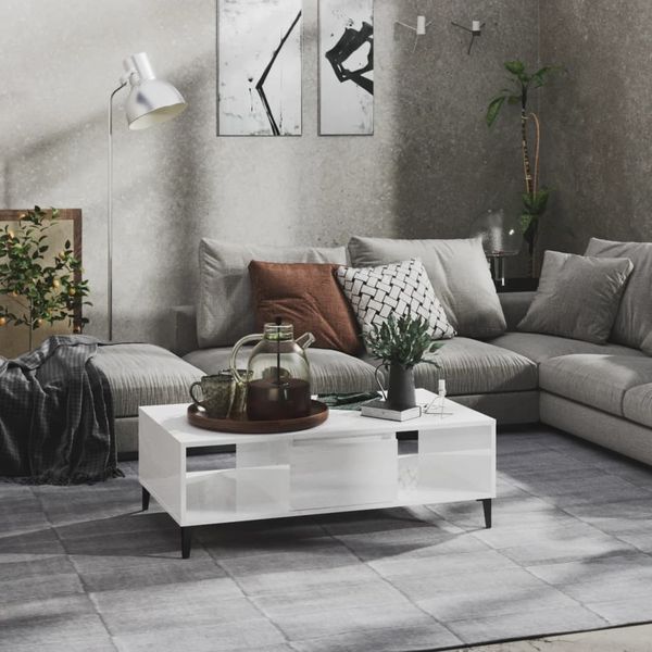 vidaXL Konferenčný stolík, lesklý biely 103,5x60x35cm kompozitné drevo