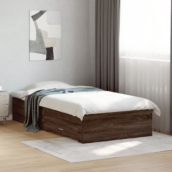 vidaXL Posteľný rám so zásuvkami hnedý dub 90x200 cm kompozitné drevo