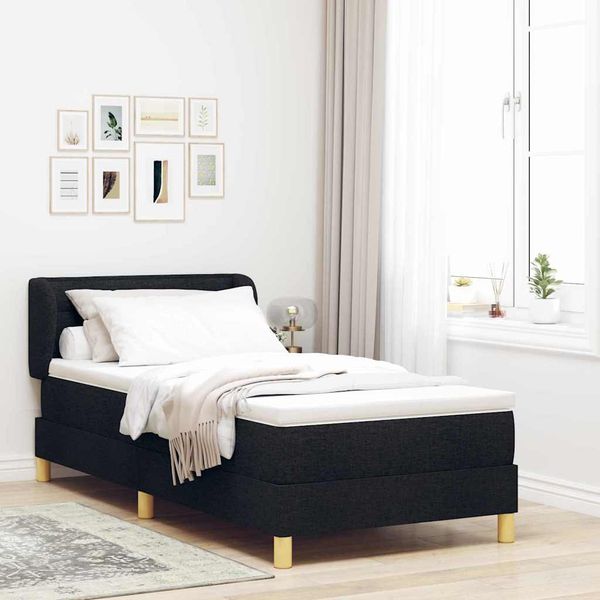 vidaXL Posteľ s pružinovým rámom s matracmi Čierna 90 x 200 cm látka