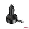 Nabíjačka do auta výsuvná C kábel + USB C port 12/24V 60W AMiO-04368