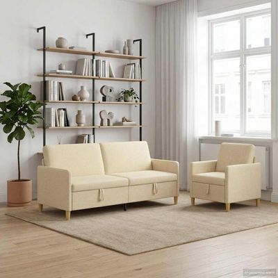 vidaXL Súprava pohovky s úložným priestorom 2 ks Krémová Polyester