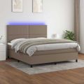 vidaXL Posteľ boxsping s matracom a LED sivohnedá 160x200 cm látka