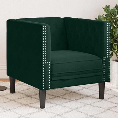 VidaXL Chesterfield Pohovka Tmavozelená zamatová