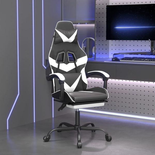 vidaXL Herná stolička s podnožkou čierna a biela umelá koža