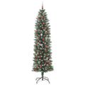 vidaXL Umelý chudý vianočný strom Zelená a biela 240 cm