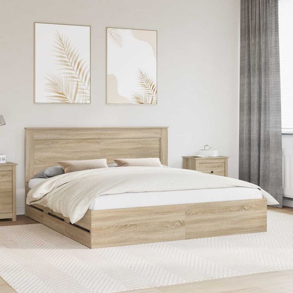 vidaXL Rám postele Sonoma dub 200 x 200 cm Inžinierske drevo