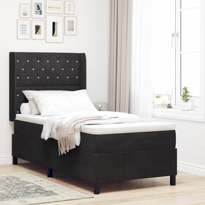 vidaXL Posteľ s pružinovým rámom s matracmi Čierna 100 x 200 cm Zamat