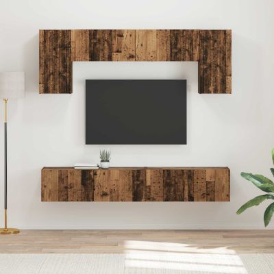 vidaXL Zostava TV skriniek Nástenný 4 pcs Staré drevo Kompozitné drevo