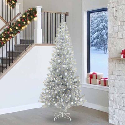 vidaXL Vianočný stromček s 300 LED-i so stojanom Strieborná 240 cm PET