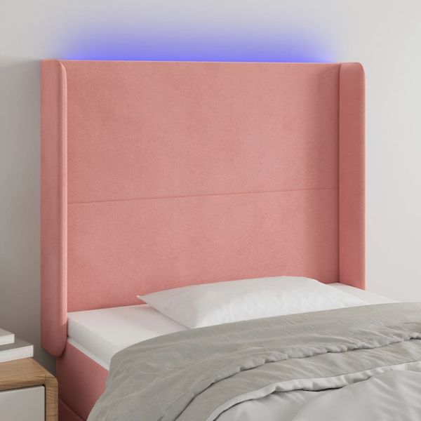 vidaXL Čelo postele s LED ružové 83x16x118/128 cm zamat